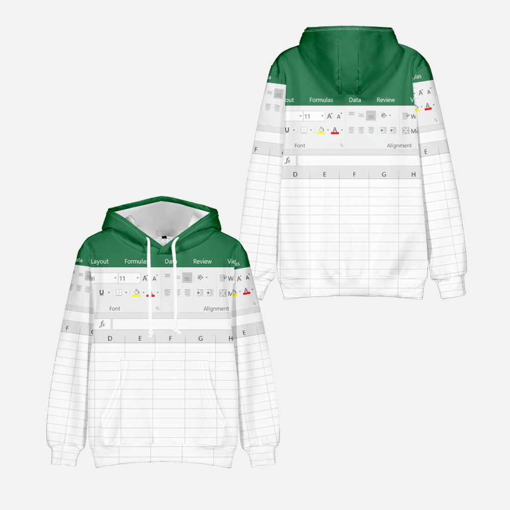 3D Printing Online Service - Casual Excel Hoodieสําหรับผู้ชายและผู้หญิงSpreadsheetซอฟต์แวร์ออกแบบพิมพ์Pullover Y2K Hombreแฟชั่นTops Hoodie